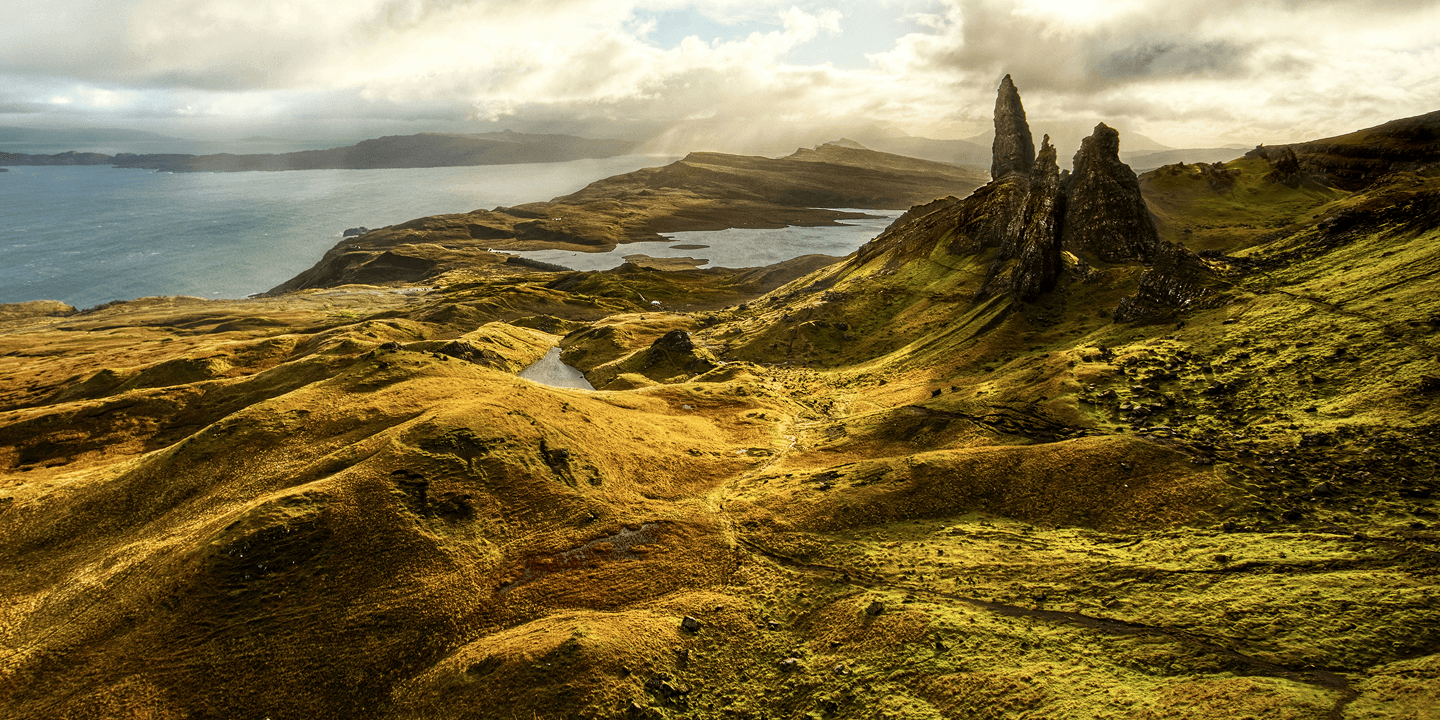 Scottish highlands landscape at golden hour